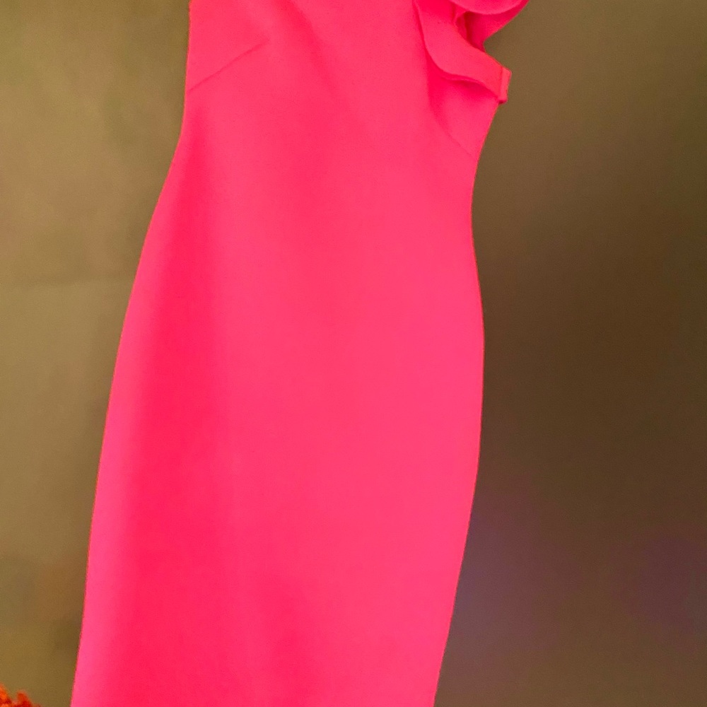 New Year,Coctail pink dress, one shoulder roses Size 4